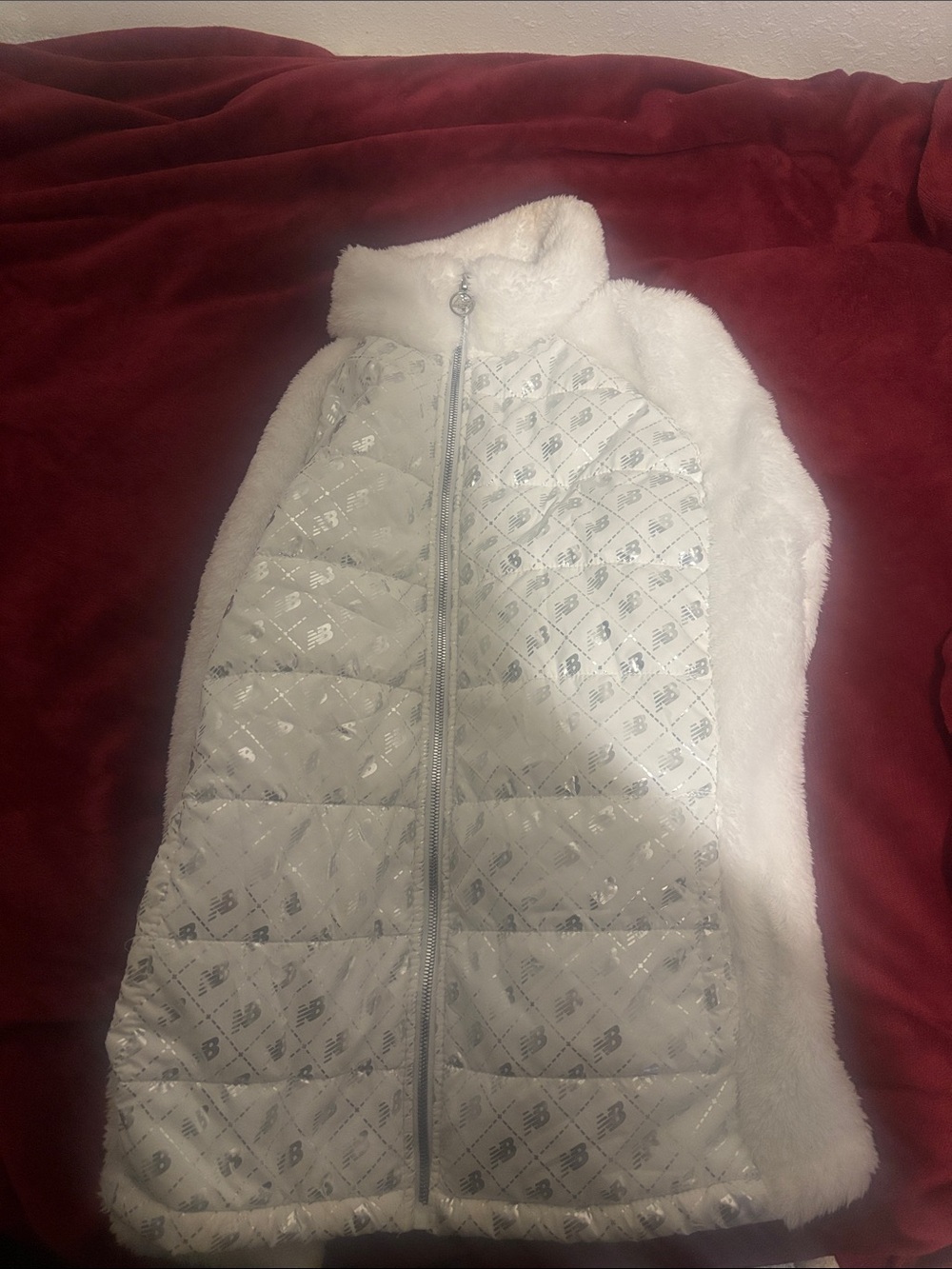New Balance White Quilted & Faux Fur Puffer Jacket